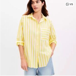 Loft Large Yellow Striped Cotton Button Down Top